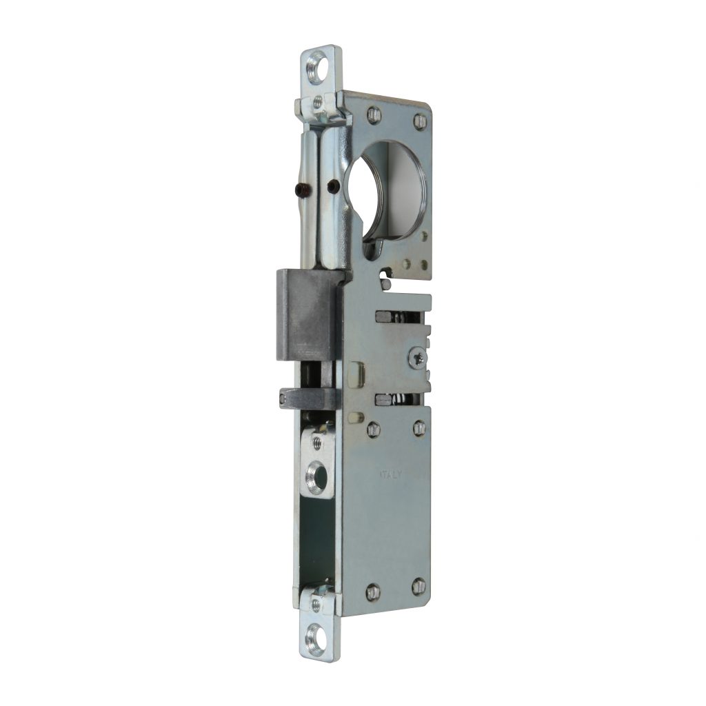 Mortise lock with self-locking reversible latch prepared for round cylinder
 item 8516